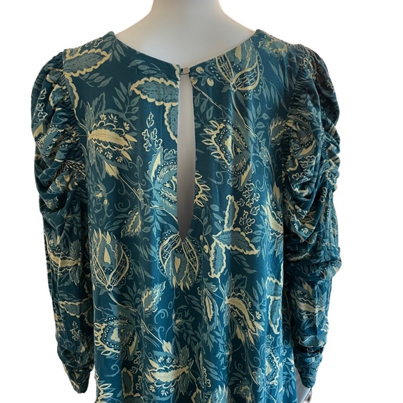 Free People "Hello Lover" Women's Size L/G Mini Dress Tunic Top Blue/Green/Cream - Picture 6 of 15